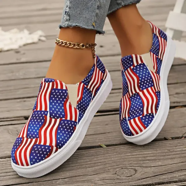 Independence Day Sneakers Autumn Winter Elastic Women Flat Star Stripe Shoes Ss Size_vogvips.com