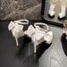 Women's Satin Wedding Shoes White Stiletto Heel Pumps with Single Strap Sweet Bow plus Size High Heels 42 43_vogvips.com