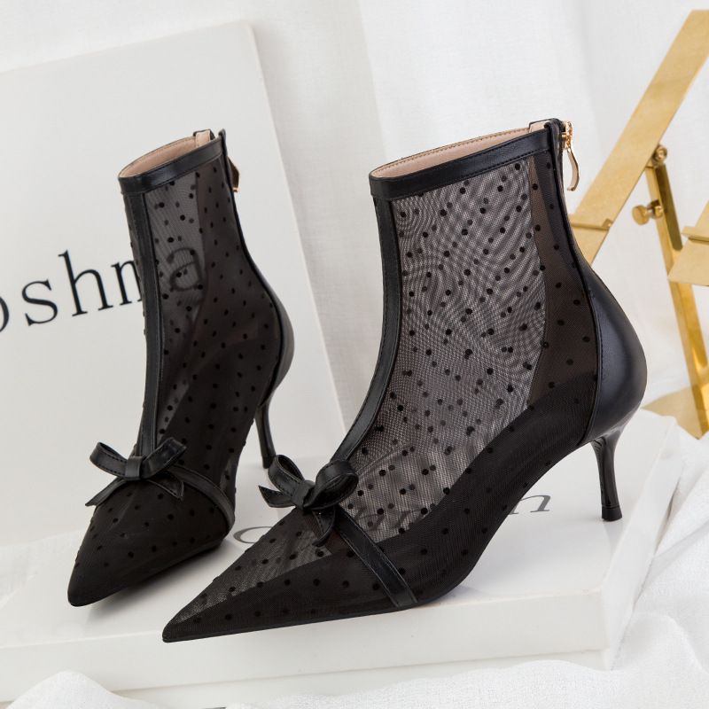 Women S Pumps Version Of Sweet Slimming See Through Dot Mesh Hollow Shoes For Women Stiletto High Heeled Pointed Toe_vogvips.com