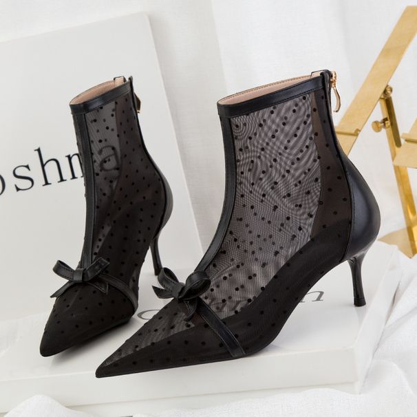 Women S Pumps Version Of Sweet Slimming See Through Dot Mesh Hollow Shoes For Women Stiletto High Heeled Pointed Toe_vogvips.com