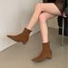 2025 Autumn Winter New Pointed Toe Short For Women Versatile Suede Stretch Slim Chunky Mid Heel Fashion Sock Boots_vogvips.com