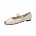 Square Head Single Shoes Women's Flat Bottom One Word With Mary Jane Shoes French Shallow Mouth Beanie Shoes Women_vogvips.com