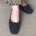 Cowhide Version Retro Square Toe Shallow Mouth Single Shoes Women's Flat Black Commuting Bow Soft Bottom Ballet Shoes_vogvips.com