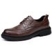 Euro Step Business Formal British Round Toe Derby Genuine Leather Brogue Carved Casual Men's Breathable Wedding Shoes_vogvips.com