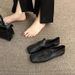 Square Head Doudou Shoes Women's Gentle Flat-bottomed Casual Single Shoes Soft Leather Soft Sole One Pedal Loafer Small Leather Shoes_vogvips.com