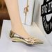 7200-H97 European And American Style Retro Metal Textured Floral Rhinestone Pointed Toe Shallow Wedge Slip-on Women's_vogvips.com