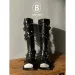 Womens Gothic Spike Mid Calf Boots Square Toe Block Heel Adjustable Buckle Strap_vogvips.com