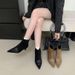 British Style Patchwork Pointed Toe Short For Women 2025 Autumn Winter New Thin Heel Stretch Slim Martin Boots_vogvips.com