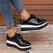 European And American Style Large Size Thick-Soled Platform Shoes For Women 2023 Autumn Winter New Lace-Up Square Toe Patent Leather Thick-Soled Wedge Height-Increasing Shoes_vogvips.com