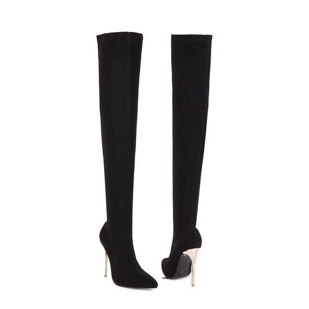 2021 Large Size 48 Fiber Elastic Over-the-Knee For Women Pointed Toe Thin Super High Heel Sequin Slimming Women's Boots_vogvips.com