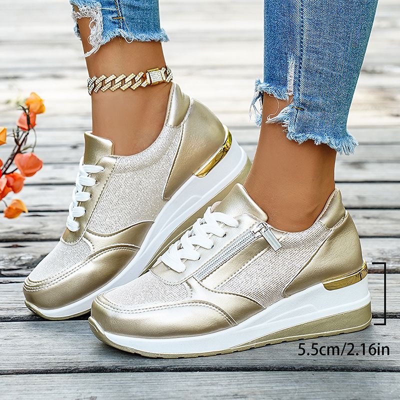 Women S Gold Mesh Wedge Sneakers Spring Thick Sole Platform Sports Woman Plus Size Comfort Casual Vulcanized_vogvips.com