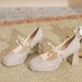 Women's Shoes Casual Business Wedding Party Pearl Bow Thick Heel Non Tiring Shoes Xiuhe Wedding Dress Two Way Wedding Shoes Women's Shoes_vogvips.com