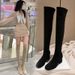 Over-the-Knee For Women, High Heel Stretch Khaki Suede Long Boots, 2023 New Style, Petite Slim Boots_vogvips.com