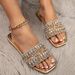 Women's Rhinestone Square Toe Slippers Summer Style Flat Sandals Casual_vogvips.com