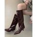 Elegant Pointed Toe Knee High Riding Boots Slim Heel Classic Stitch Detailing Sophisticated Tall Boots Stiletto Heel Pointed Toe Chic Long Boots_vogvips.com