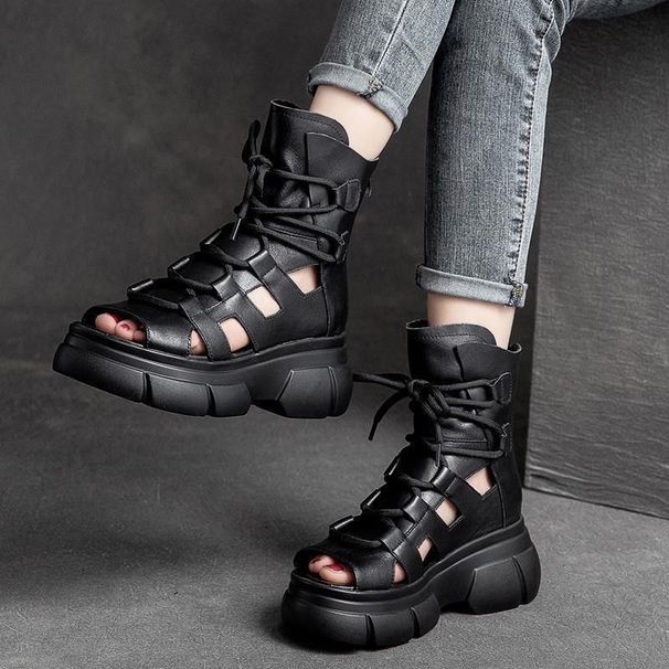 Sandals Women's Boots Hollow High-top Thick-soled Fashion Open-toed Fish-mouth Boots Roman Shoes Breathable_vogvips.com