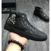 Autumn Winter New Style Personalized Metal Skull Genuine Leather Breathable High-top Shoes Men's Fashion Scale Pattern_vogvips.com