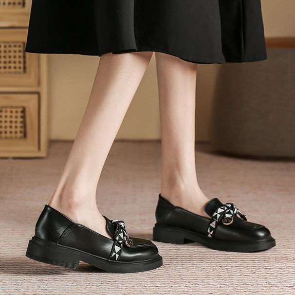 Summer Black Soft Leather With Skirt Work Clothing Loafers_vogvips.com