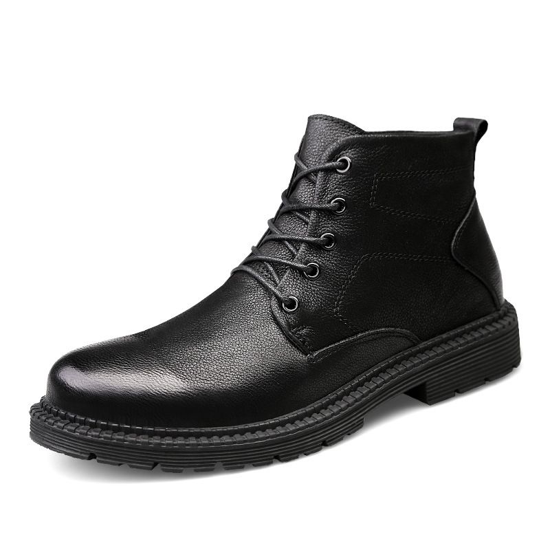 Men's Medium Leather Boots Casual Men's Shoes Cotton Warm Martin Boots Non-slip Oak_vogvips.com
