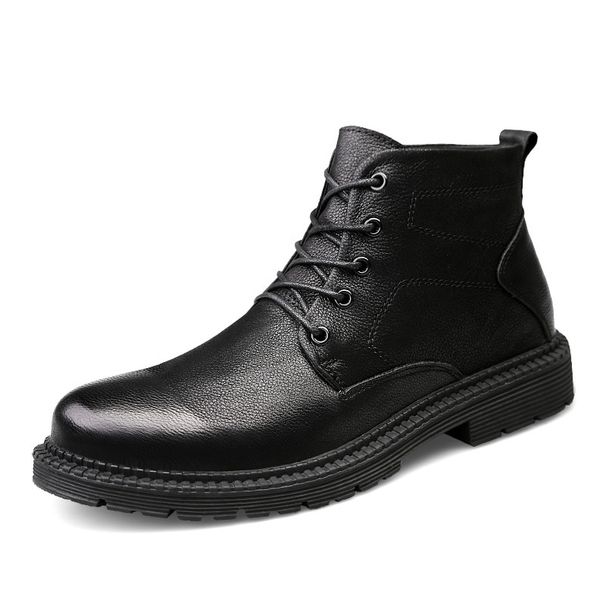 Men's Medium Leather Boots Casual Men's Shoes Cotton Warm Martin Boots Non-slip Oak_vogvips.com