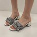Women's Pink Plaid Pearl Buckle Square Toe High Heeled Sandals 4.0 Cm Chunky Heel Casual Summer Shoes_vogvips.com