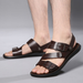Fashion Comfortable Men's Sandals Solid Color Open Toe Mens Leather Sandals 2023 New Slippers Beach For Male Leather Footwear_vogvips.com