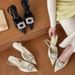 Morning Steps, Elegance, Light Cream Yellow Pointed Square Buckle Rhinestone High Heels, Women's Spring And Summer Air_vogvips.com
