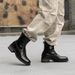 Retro Tooling Boots Square Head Thick Sole Heightened Rear Zipper Thick Heel Thin Boots Short Boots_vogvips.com