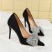 1983-H71 Wind Style Women's Water Diamond Bow Shallow Pointed Fine Ultra High Heels Single Shoes_vogvips.com