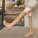 2024 New Korean Style Brown Two-Way Melad Suede High Soft Sole Comfortable Riding Boots_vogvips.com