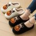 Halloween Indoor And Outdoor Cartoon Pumpkin Dog Pattern Couple Non-Slip Fleece-Lined Thickened Cotton Slippers_vogvips.com