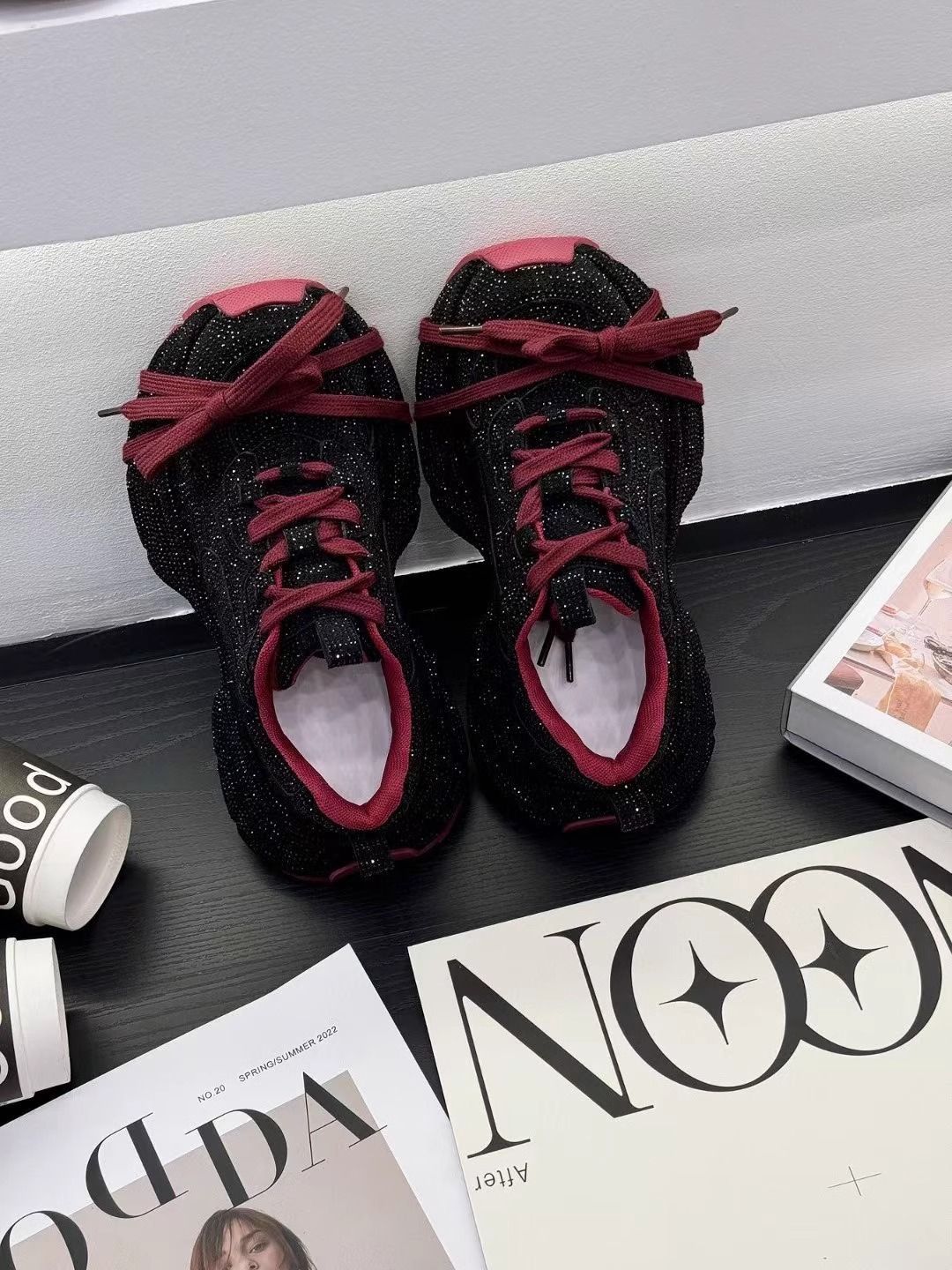 European Style Chunky Sneakers For Women, Full Of Rhinestones, New Spring/autumn 2025 Style, Thick Soled, Sporty, Casual, Trendy, And Versatile._vogvips.com
