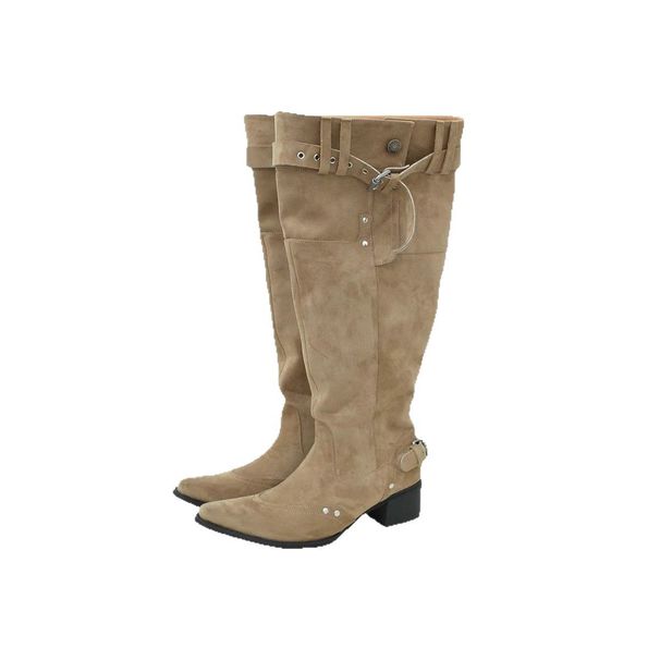 Women's Shoes Niche Design Pointed Toe Large Tube Circumference High Heel Spring Pile Boots Retro Western Cowboy Boots Thick Heel Long Boots_vogvips.com