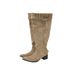 Women's Shoes Niche Design Rear Zipper Pointed Toe Large Tube Circumference High Heel Stacked Boots Retro Western Cowboy Boots Thick Heel Long Boots_vogvips.com
