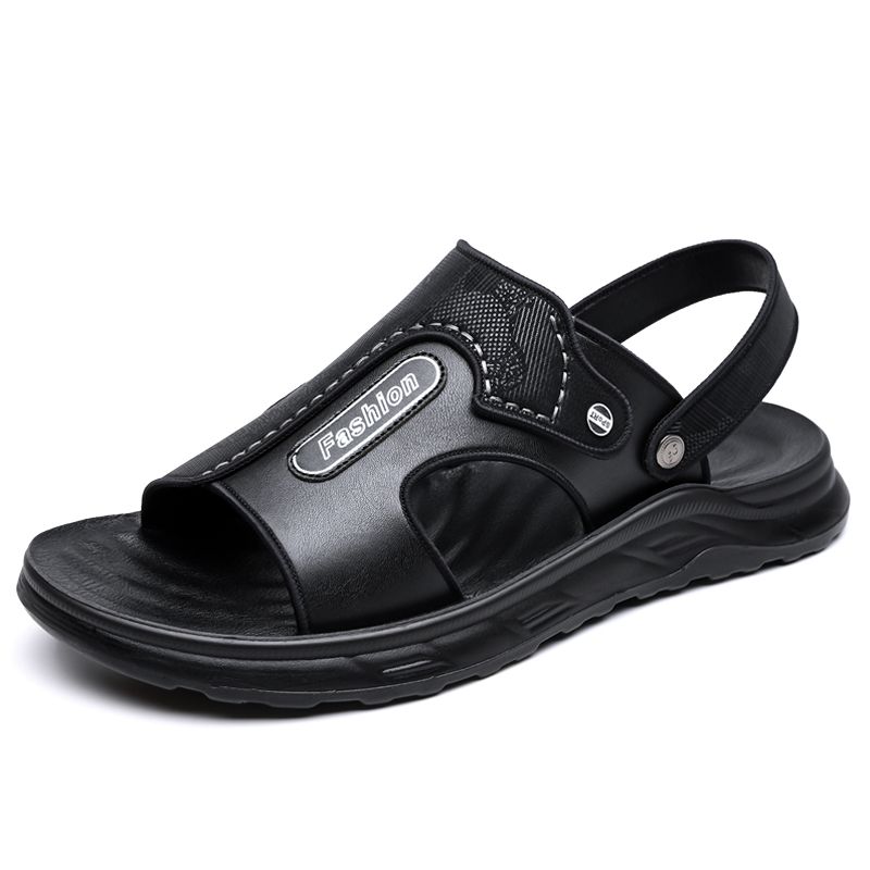 New Arrival Summer Mens Sandals Retro Leather Male Beach Shoes Outdoor Dual-Purpose Slippers Non-Slip Slides Slip On_vogvips.com