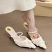 Niche Style French Mesh Breathable Toe-cap Half Slippers Women's Shoes New Arrivalspring Fairy Style Gentle High Heels_vogvips.com