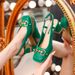 Vintage Square Head High Heels For Women New Horse Buckle French Mary Jane Thick Heel Professional Work Shoes_vogvips.com