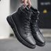 Genuine Leather Black Men's Boots, Spring High-Top Men's Shoes, Martin Boots For Men, Fleece-Lined Leather Boots, Trendy_vogvips.com