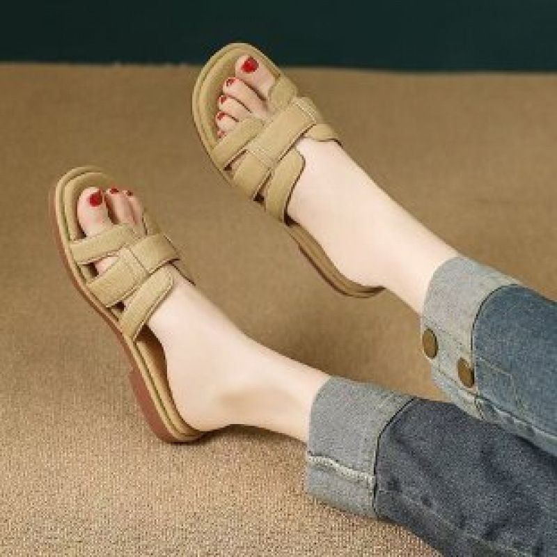 Popular Foreign Trade Women's Summer Slippers, Korean Style, Fashionable Square Toe, Low Heel, Open-toe , Women's Beach Shoes_vogvips.com