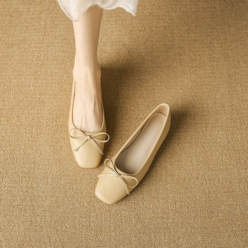 Women's 2025 Spring And Autumn New Fashionable Juezi Shallow Mouth Square Head Bow Soft Bottom Mother Versatile Flat_vogvips.com