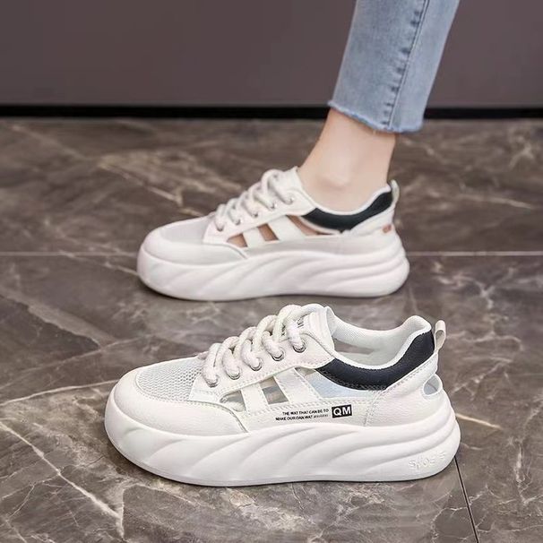 Mesh Breathable Mesh Shoes Women's Thin Hollow White Shoes Thick Sole Heightening Niche Versatile Student Board Shoes_vogvips.com