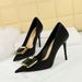 Fashion high-heeled stiletto, shallow cut, pointed sexy slim metal buckle heels_vogvips.com