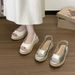 Extremely Comfortable Straw Open-toe For Women, Summer Retro Style, Height-increasing, Thick-soled, Wedge-heeled, Buckle_vogvips.com