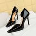 3287-1 Style Minimalist Slim Heel Ultra-high Women's Shoes With Glossy Patent Leather Shallow Cut Square Toe Side Hollow_vogvips.com