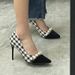 Houndstooth Pattern High Heels For Women 2023 Summer New Style Elegant Internet Celebrity Pointed Toe Versatile Black_vogvips.com