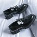 Black Loafers For Men Patent Leather Tassels Round Toe Block Mens Formal Shoes Handmade Size 38-46 Mens Shoes_vogvips.com