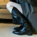 Lancui Edition~V-Mount Rivet Pointed Toe Western Cowboy Over-the-Knee Heel Long Women's High Tube Riding Boots_vogvips.com