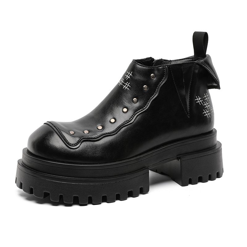 Thick-soled Heightening Derby Shoes Retro Punk Ruffian Handsome Locomotive Leather Shoes Short Boots_vogvips.com