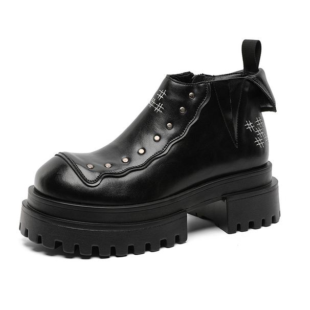 Thick-soled Heightening Derby Shoes Retro Punk Ruffian Handsome Locomotive Leather Shoes Short Boots_vogvips.com