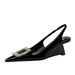 K Banquet Slope Heel Women S High Heels Shallow Mouth Pointed Hollow Back Strap Metal Square Water Diamond_vogvips.com